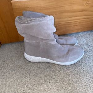 Beige slip on boots